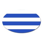 Horizontal Stripes - White and Cerulean Blue Magnet (Oval)