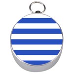 Horizontal Stripes - White and Cerulean Blue Silver Compass
