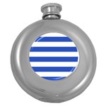 Horizontal Stripes - White and Cerulean Blue Hip Flask (5 oz)
