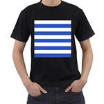 Horizontal Stripes - White and Cerulean Blue Men s T-Shirt (Black)