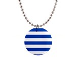 Horizontal Stripes - White and Cobalt Blue 1  Button Necklace