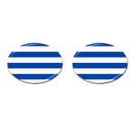 Horizontal Stripes - White and Cobalt Blue Cufflinks (Oval)