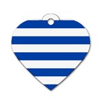 Horizontal Stripes - White and Cobalt Blue Dog Tag Heart (One Side)
