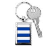 Horizontal Stripes - White and Cobalt Blue Key Chain (Rectangle)