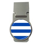 Horizontal Stripes - White and Cobalt Blue Money Clip (Round)