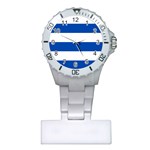 Horizontal Stripes - White and Cobalt Blue Nurses Watch