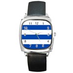 Horizontal Stripes - White and Cobalt Blue Square Metal Watch