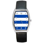 Horizontal Stripes - White and Cobalt Blue Barrel Style Metal Watch
