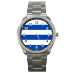 Horizontal Stripes - White and Cobalt Blue Sport Metal Watch