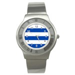 Horizontal Stripes - White and Cobalt Blue Stainless Steel Watch