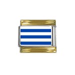 Horizontal Stripes - White and Cobalt Blue Gold Trim Italian Charm (9mm)