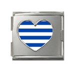 Horizontal Stripes - White and Cobalt Blue Mega Link Heart Italian Charm (18mm)