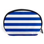 Horizontal Stripes - White and Cobalt Blue Accessory Pouch (Large)