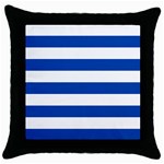 Horizontal Stripes - White and Cobalt Blue Throw Pillow Case (Black)
