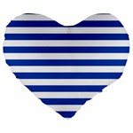 Horizontal Stripes - White and Cobalt Blue Large 19  Premium Heart Shape Cushion