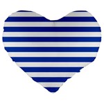 Horizontal Stripes - White and Cobalt Blue Large 19  Premium Flano Heart Shape Cushion