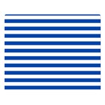 Horizontal Stripes - White and Cobalt Blue Double Sided Flano Blanket (Large)