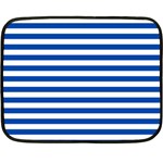 Horizontal Stripes - White and Cobalt Blue Double Sided Fleece Blanket (Mini)