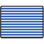 Horizontal Stripes - White and Cobalt Blue Fleece Blanket (Large) (One Side)