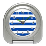 Horizontal Stripes - White and Cobalt Blue Desk Alarm Clock