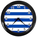 Horizontal Stripes - White and Cobalt Blue Wall Clock (Black)