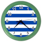 Horizontal Stripes - White and Cobalt Blue Color Wall Clock