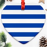 Horizontal Stripes - White and Cobalt Blue Heart Ornament (Two Sides)