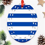 Horizontal Stripes - White and Cobalt Blue Oval Filigree Ornament (Two Sides)