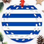 Horizontal Stripes - White and Cobalt Blue Round Filigree Ornament (Two Sides)