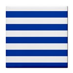 Horizontal Stripes - White and Cobalt Blue Tile Coaster