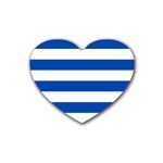 Horizontal Stripes - White and Cobalt Blue Heart Coaster (4 pack)