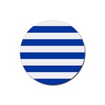 Horizontal Stripes - White and Cobalt Blue Rubber Round Coaster (4 pack)