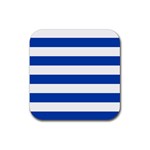 Horizontal Stripes - White and Cobalt Blue Rubber Coaster (Square)