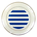 Horizontal Stripes - White and Cobalt Blue Porcelain Plate