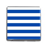 Horizontal Stripes - White and Cobalt Blue Memory Card Reader (Square)