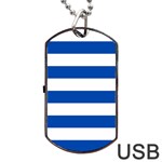 Horizontal Stripes - White and Cobalt Blue Dog Tag USB Flash (Two Sides)