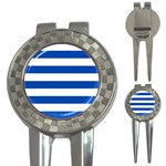 Horizontal Stripes - White and Cobalt Blue 3-in-1 Golf Divot