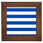 Horizontal Stripes - White and Cobalt Blue Framed Tile