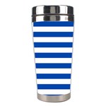 Horizontal Stripes - White and Cobalt Blue Stainless Steel Travel Tumbler