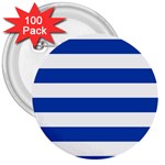 Horizontal Stripes - White and Cobalt Blue 3  Button (100 pack)