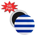 Horizontal Stripes - White and Cobalt Blue 1.75  Magnet (100 pack)