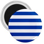 Horizontal Stripes - White and Cobalt Blue 3  Magnet