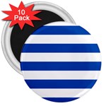 Horizontal Stripes - White and Cobalt Blue 3  Magnet (10 pack)