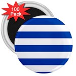 Horizontal Stripes - White and Cobalt Blue 3  Magnet (100 pack)