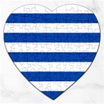 Horizontal Stripes - White and Cobalt Blue Jigsaw Puzzle (Heart)