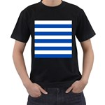 Horizontal Stripes - White and Cobalt Blue Men s T-Shirt (Black)