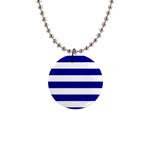 Horizontal Stripes - White and Dark Blue 1  Button Necklace