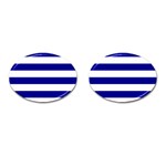 Horizontal Stripes - White and Dark Blue Cufflinks (Oval)
