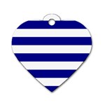 Horizontal Stripes - White and Dark Blue Dog Tag Heart (One Side)