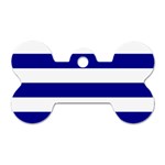 Horizontal Stripes - White and Dark Blue Dog Tag Bone (One Side)